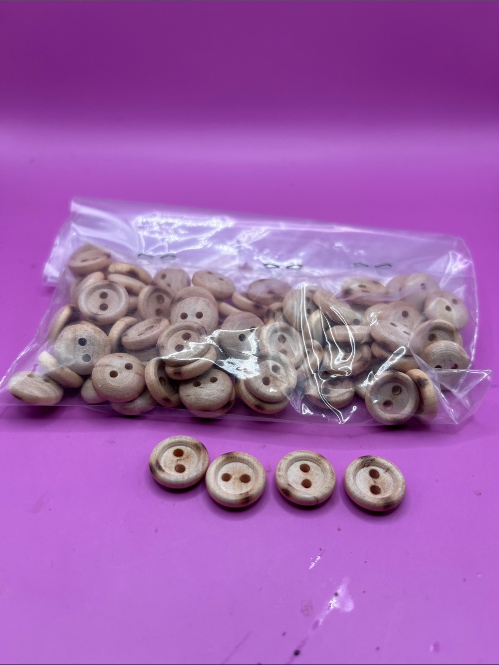 Vintage Wooden Two-Hole Buttons - Light Natural Wood